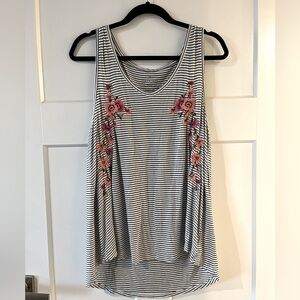 American Eagle Outfitters Black and White Striped Tank Top with Floral Design